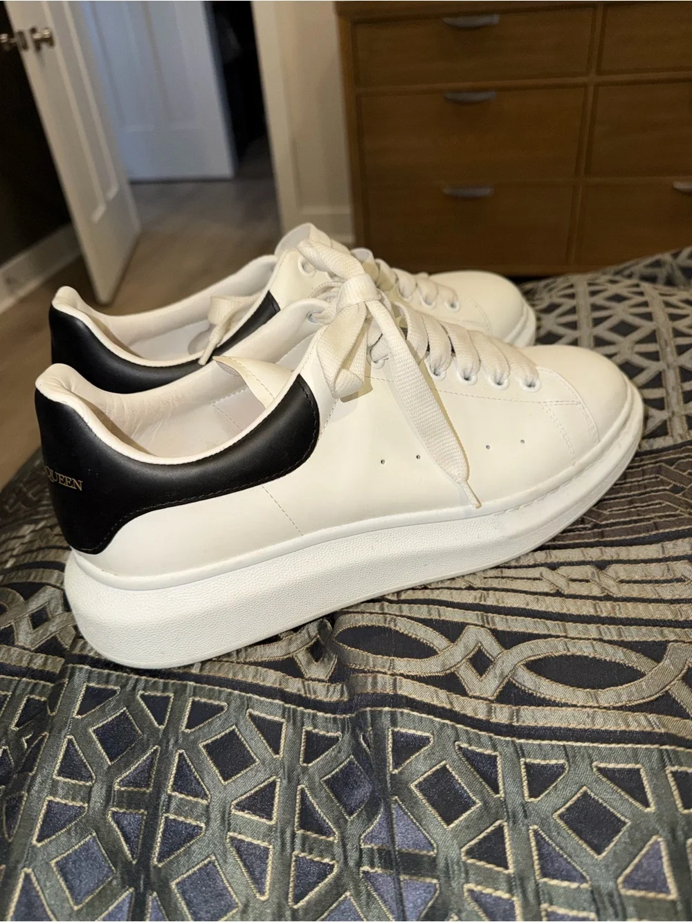 Alexander McQueen White Leather Sneakers with Black Heel Tab